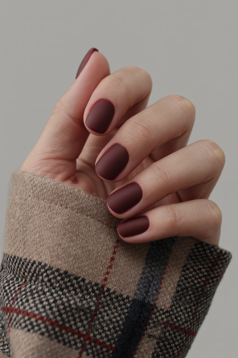 deep wine matte round nails