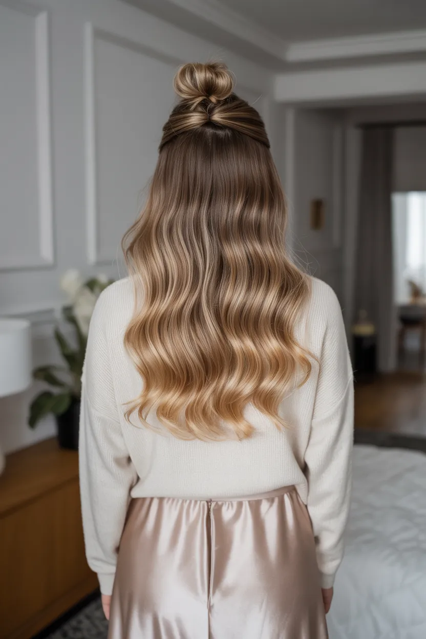 satin skirt and half-up bun