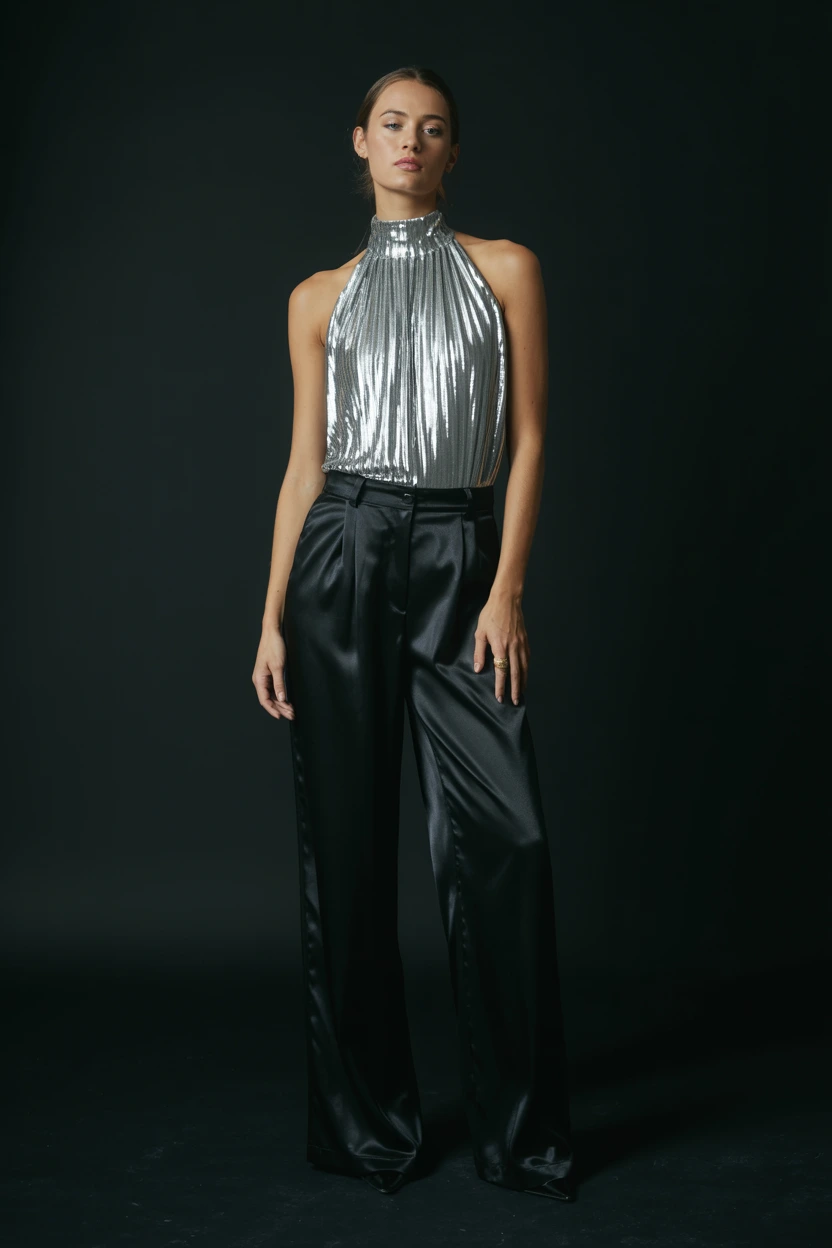 disco metallic halter outfit