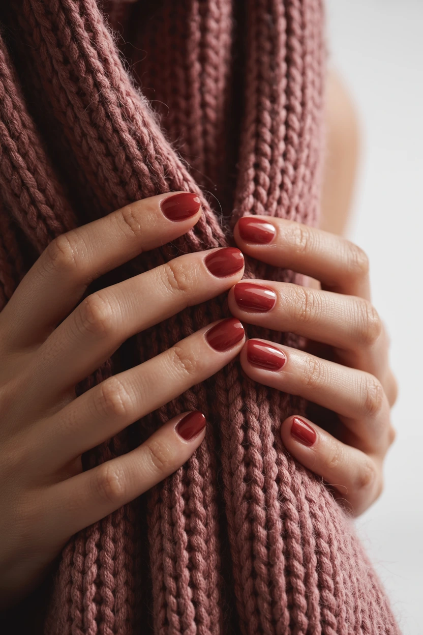 rich mulberry red round nails