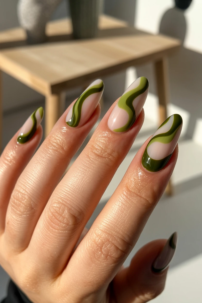 abstract olive wave almond