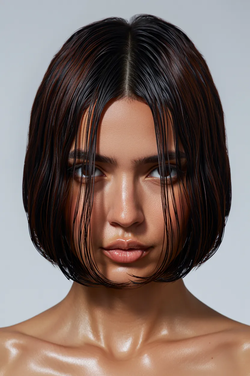 sleek middle part bob