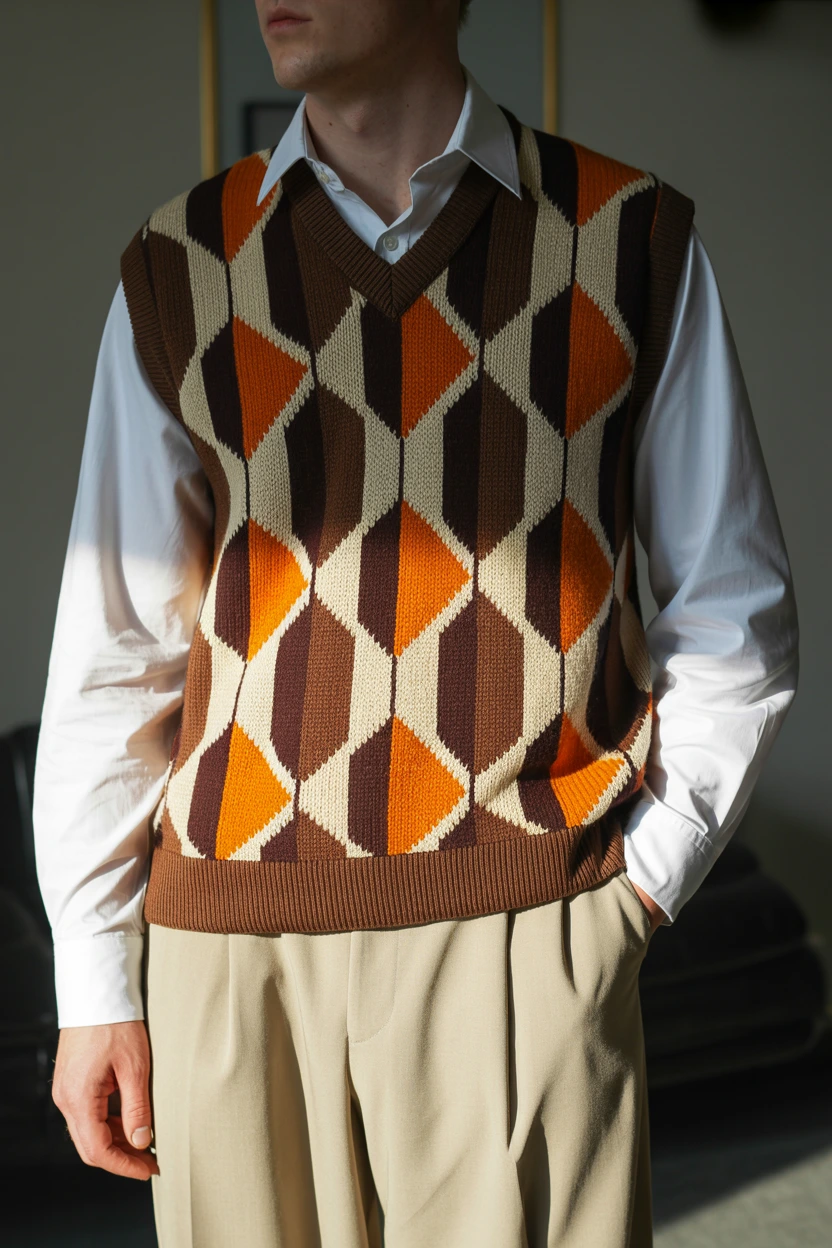 geometric knit vest trouser