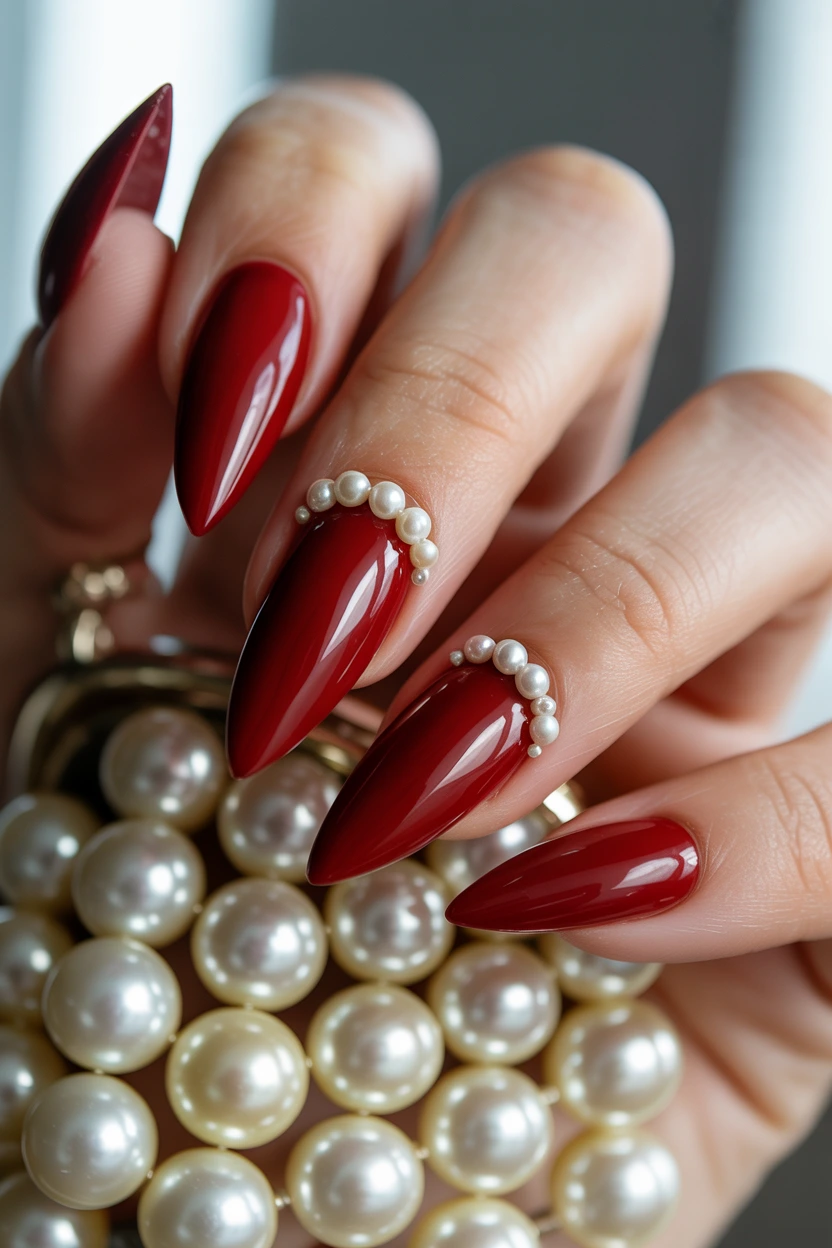 vintage pearl garnet nails