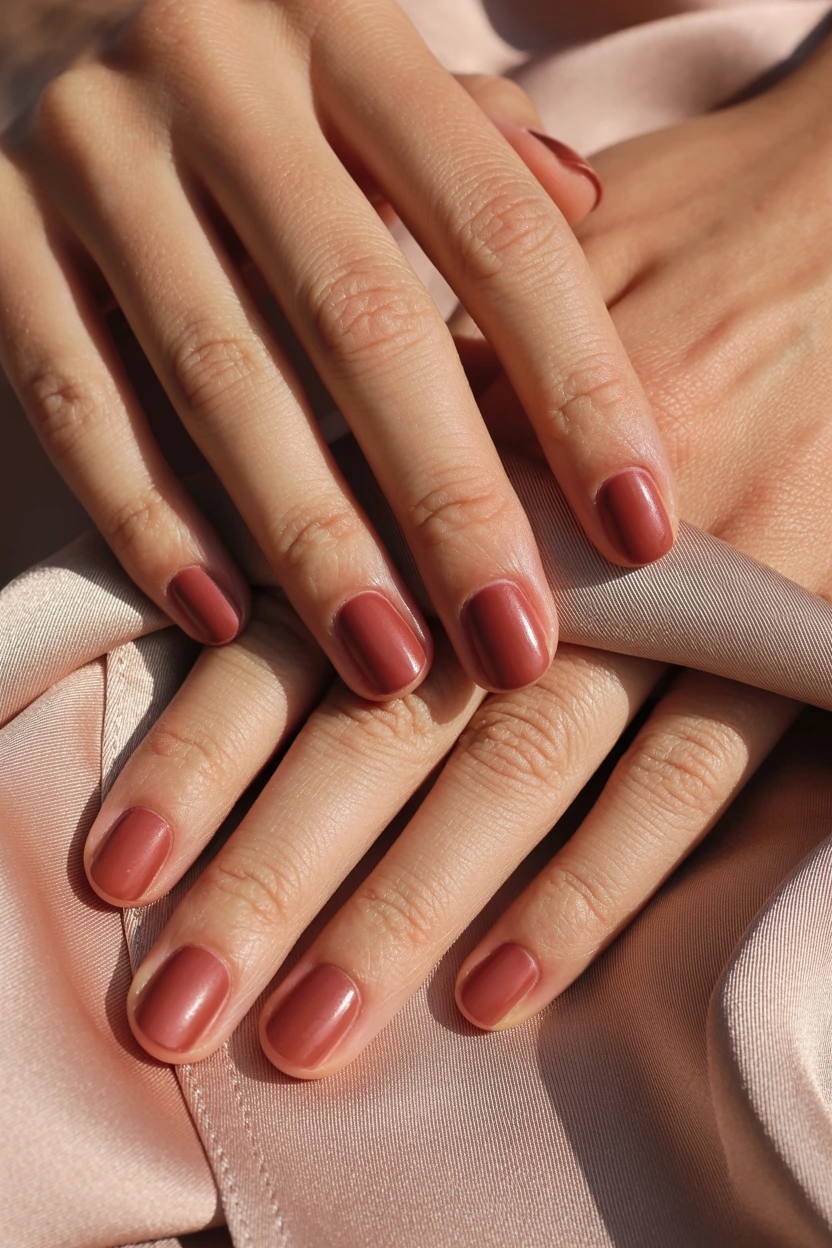 rosewood red satin round nails
