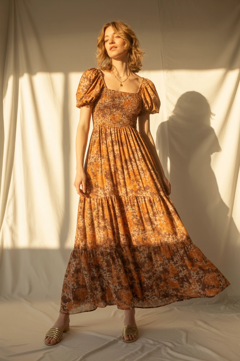 bohemian floral tiered maxi