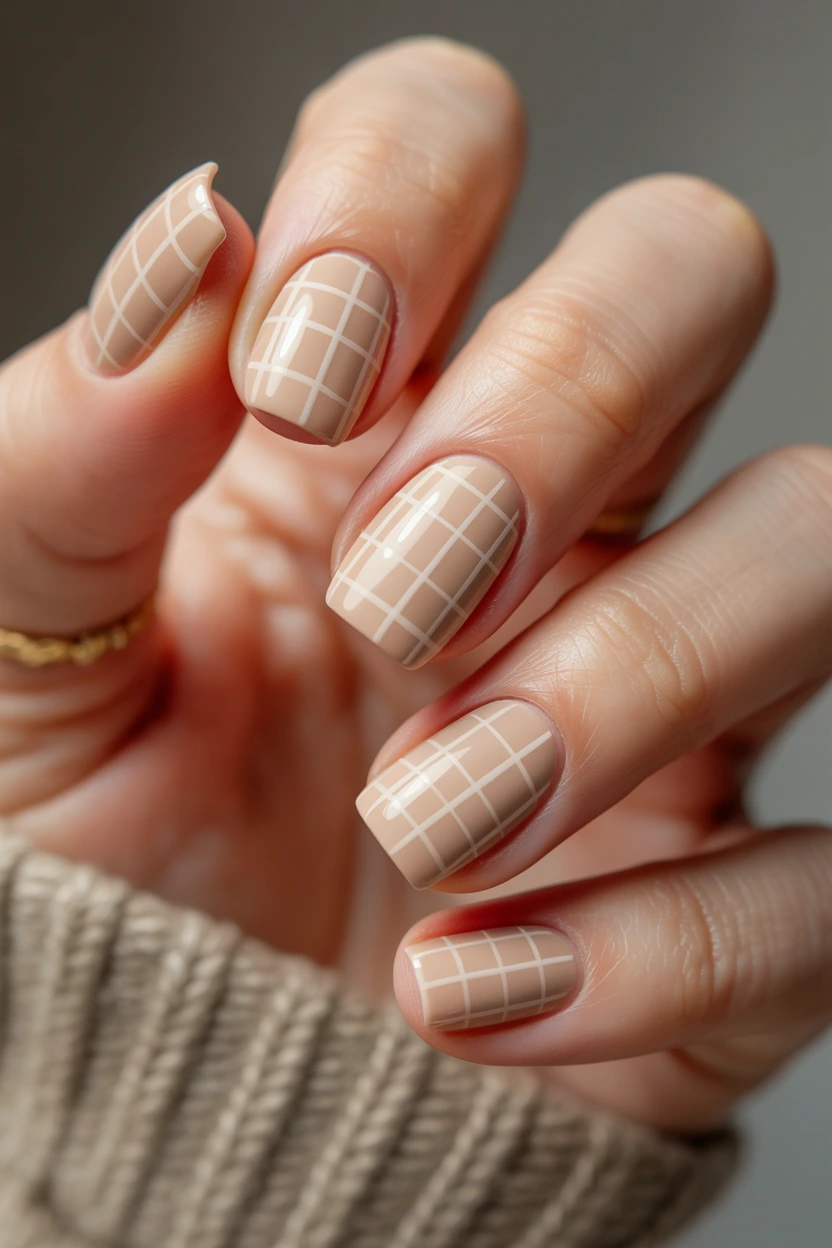neutral checkered nails