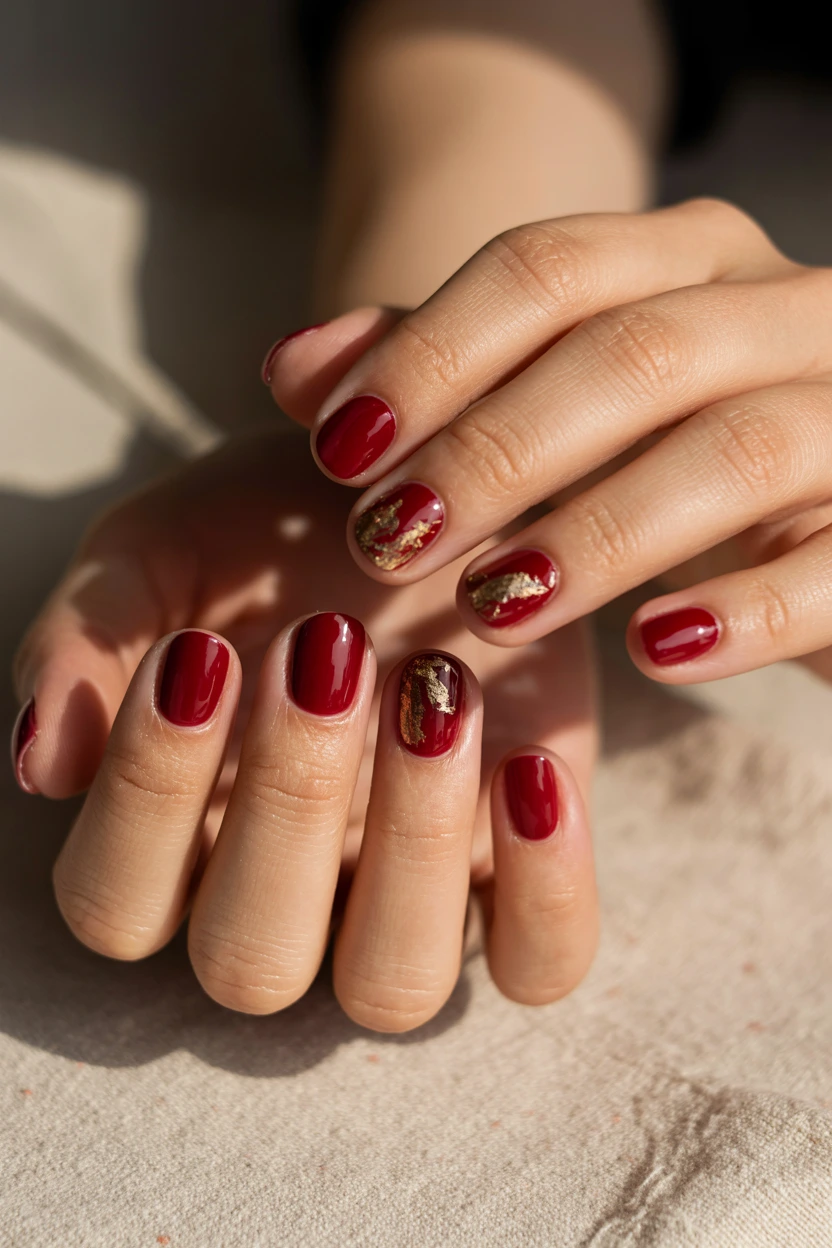 ruby red gold foil accents