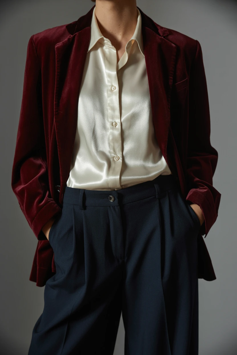 velvet blazer retro wide leg
