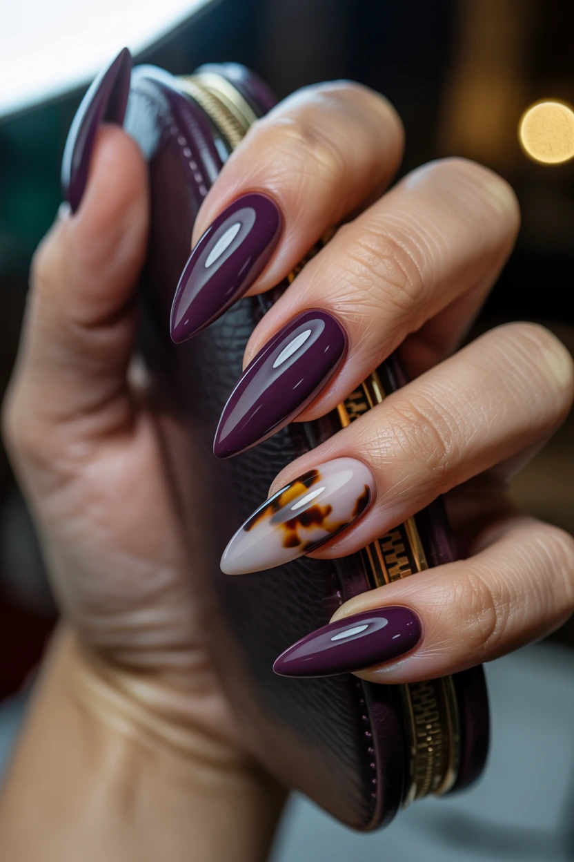 glossy plum tortoiseshell accent