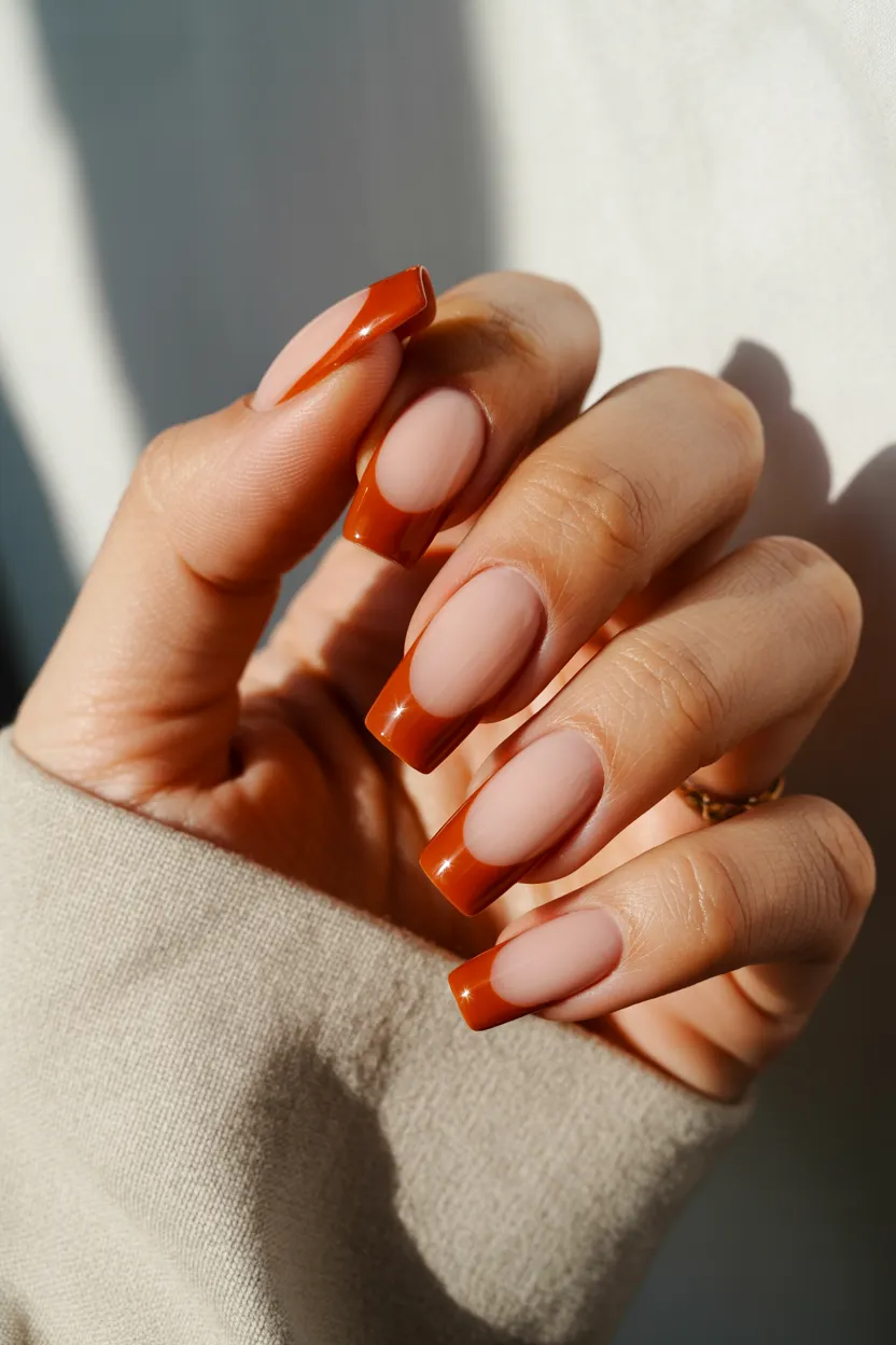 burnt orange french manicure