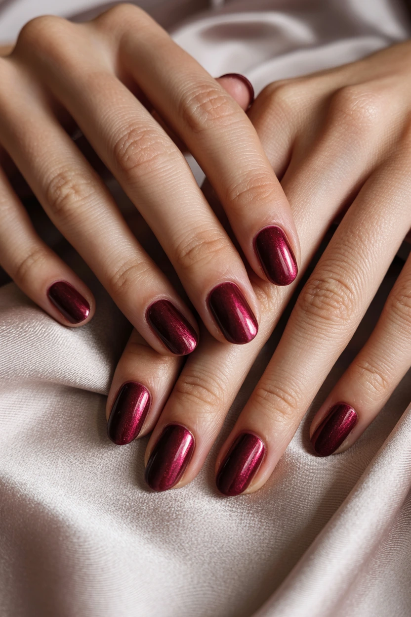 muted burgundy velvet round nails
