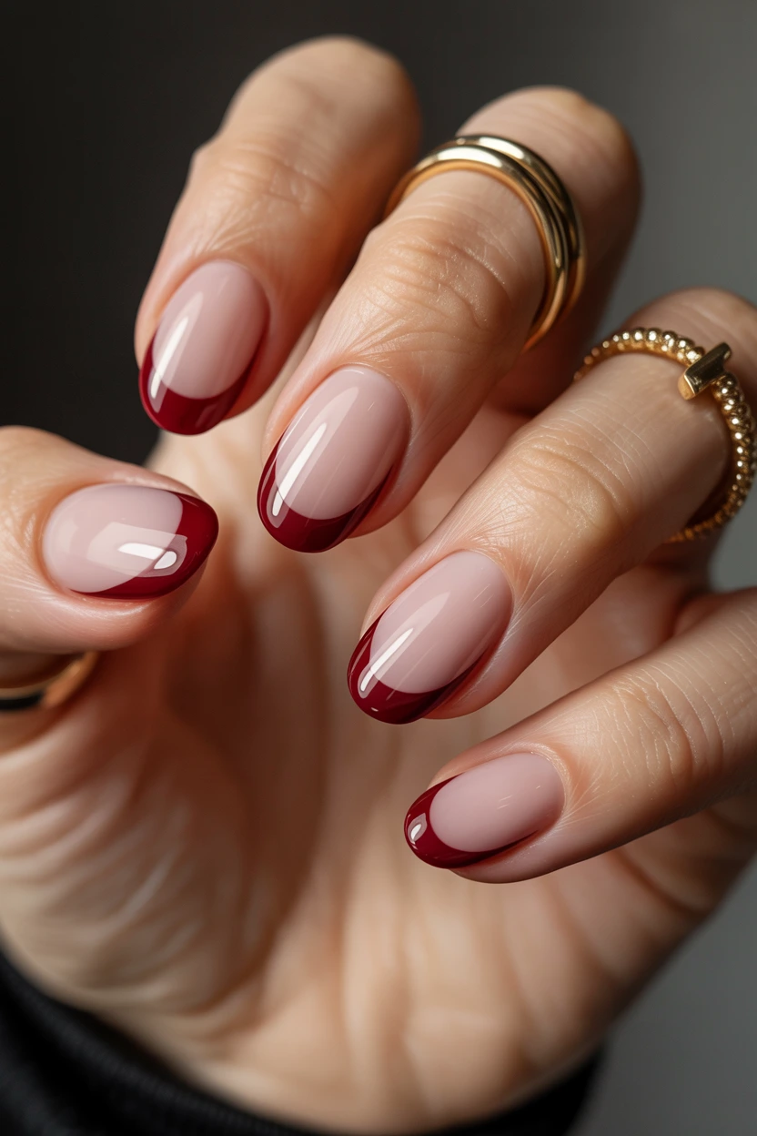 dark crimson french tips