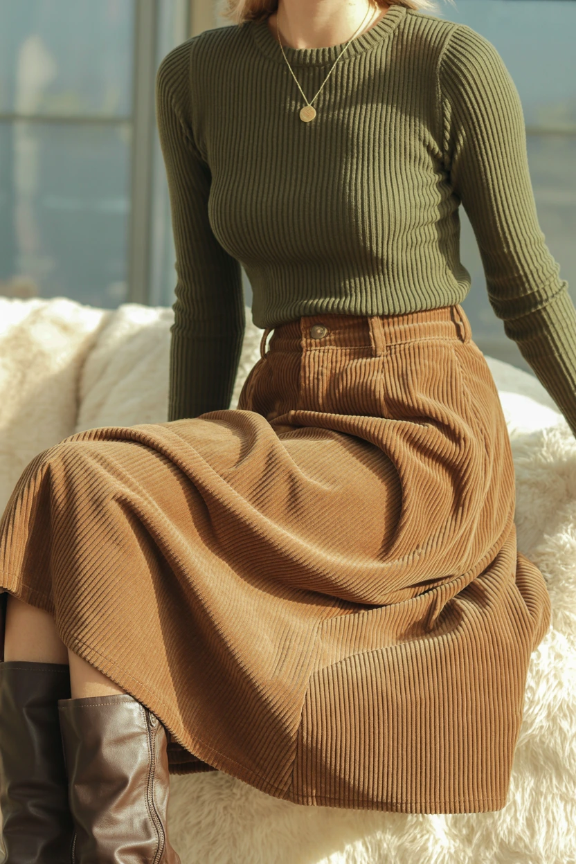 ribbed knit sweater midi skirt