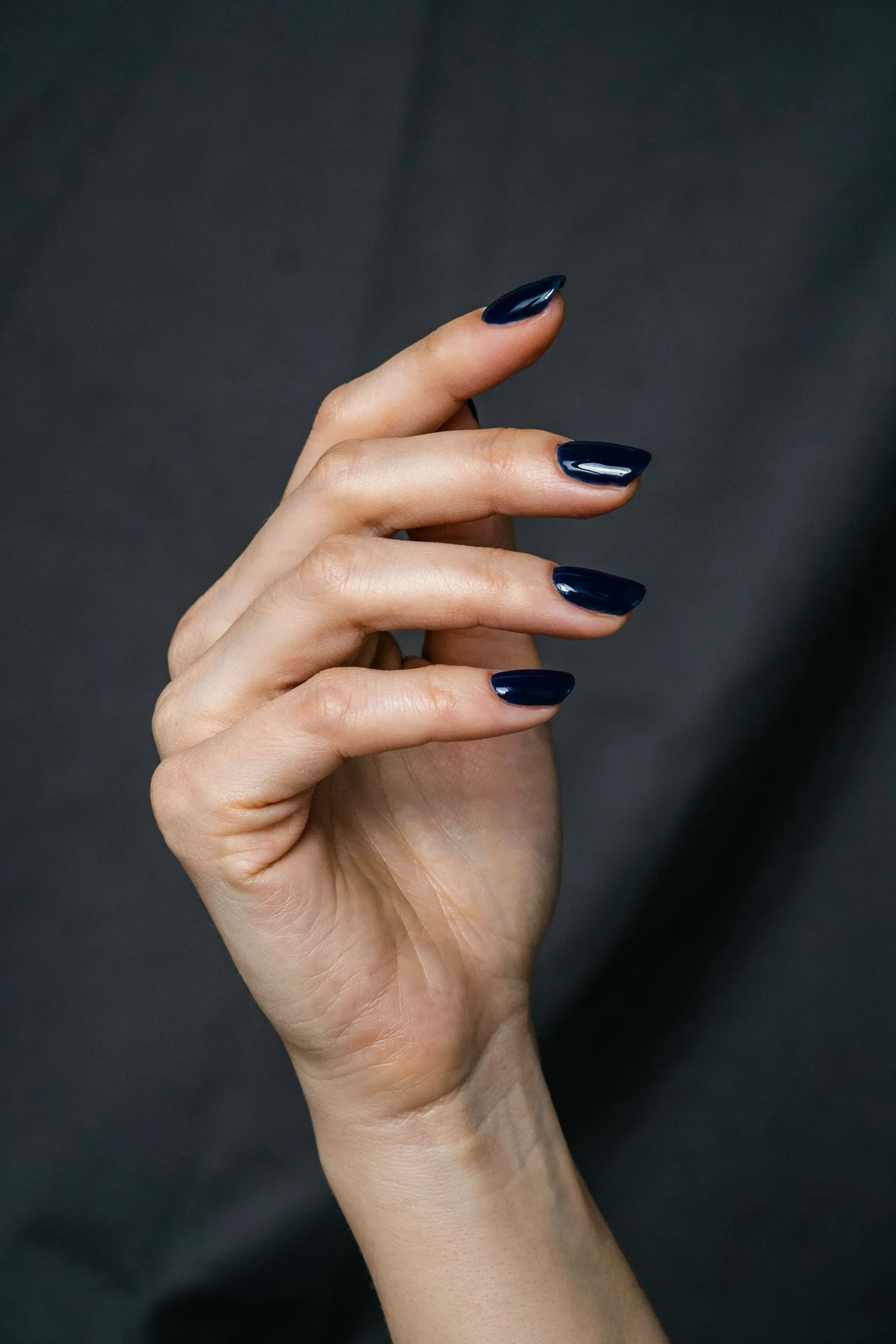 midnight navy glossy nails
