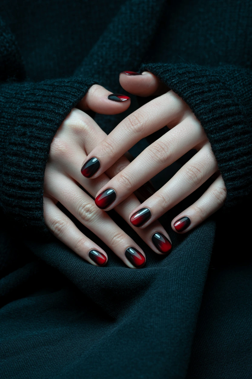 blood red ombre round nails