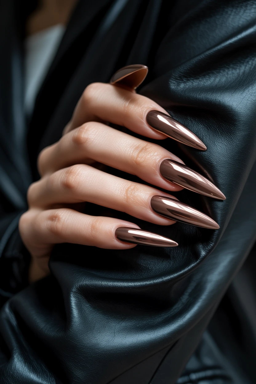 espresso chrome stiletto polish