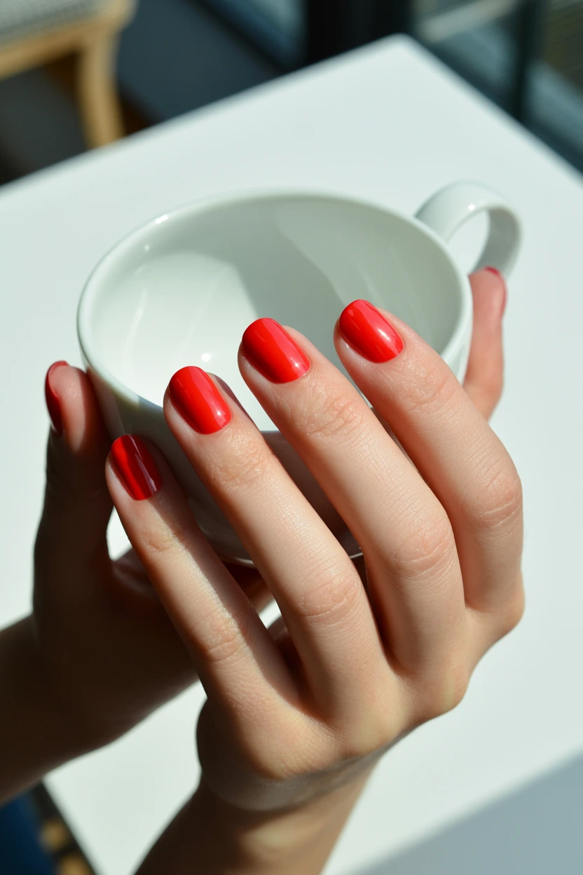 classic scarlet glossy round nails