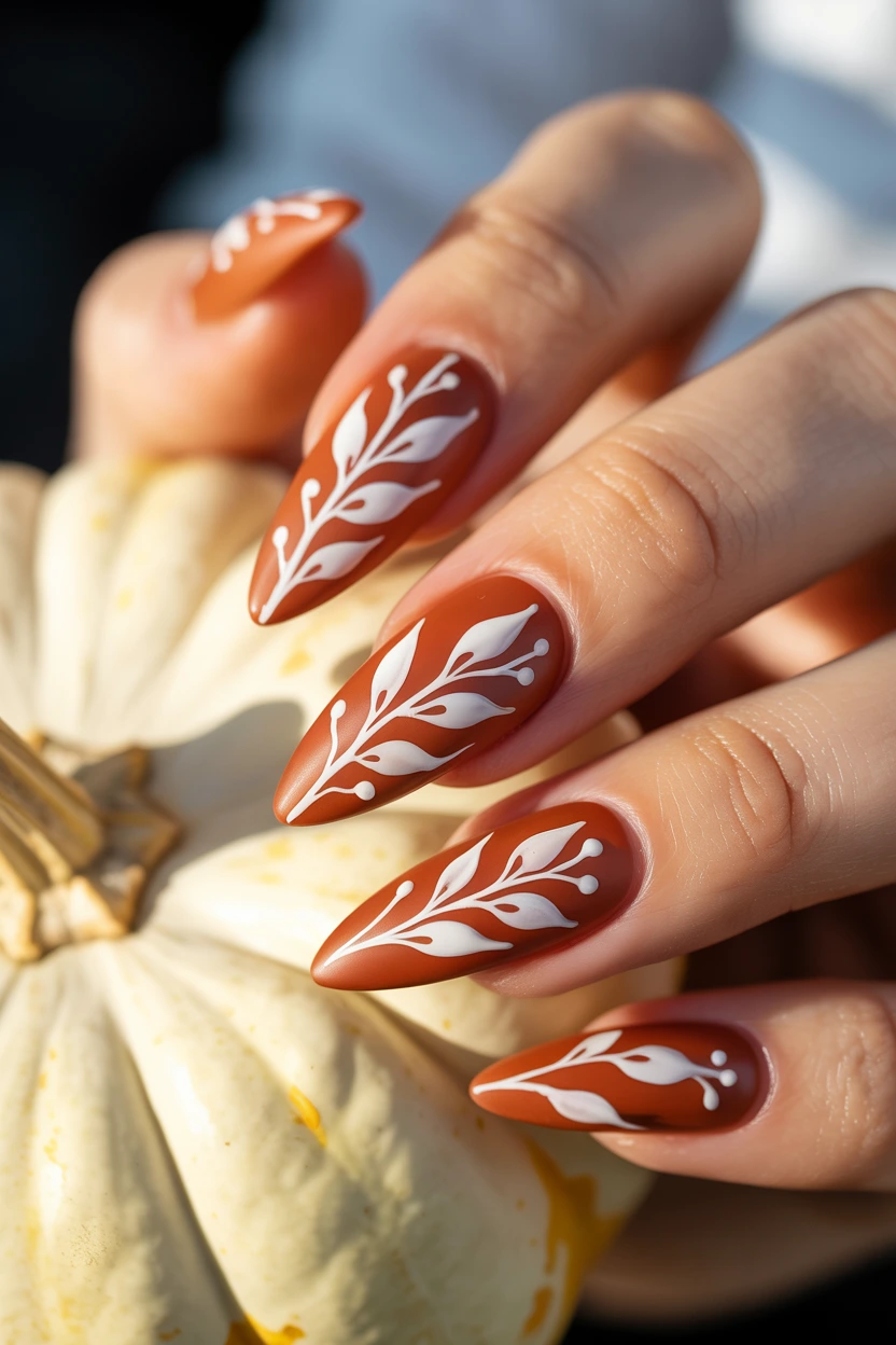 burnt orange floral details