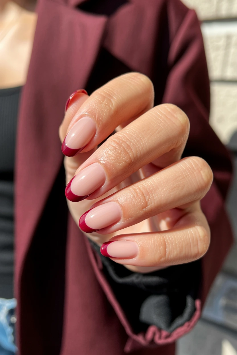 dark cherry french tips