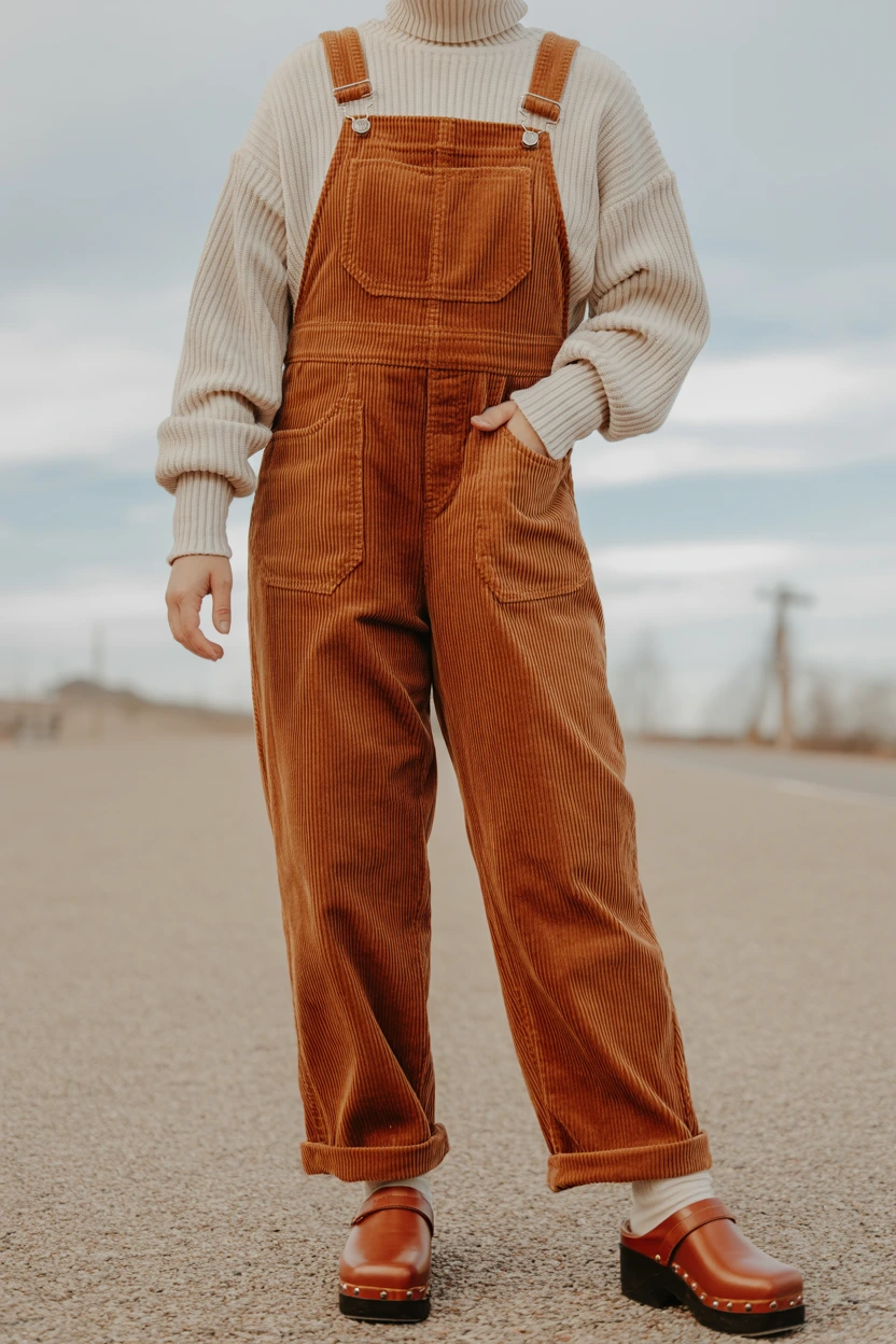 corduroy overall autumn layering