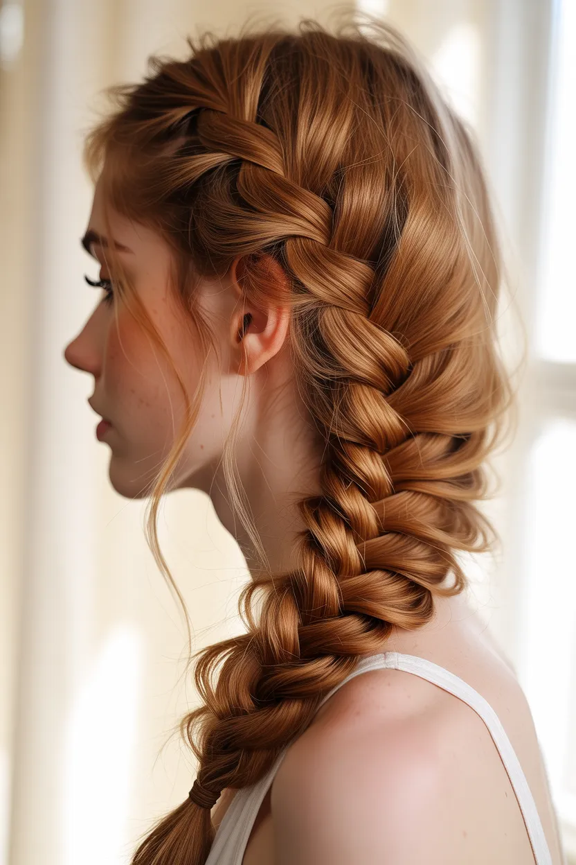 side-swept fishtail braid