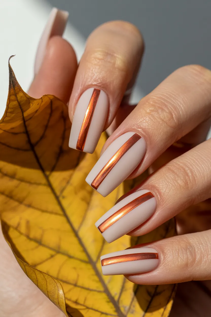 metallic copper stripe accent