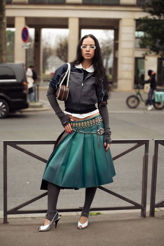 Leggings under a pleather or leather skirt