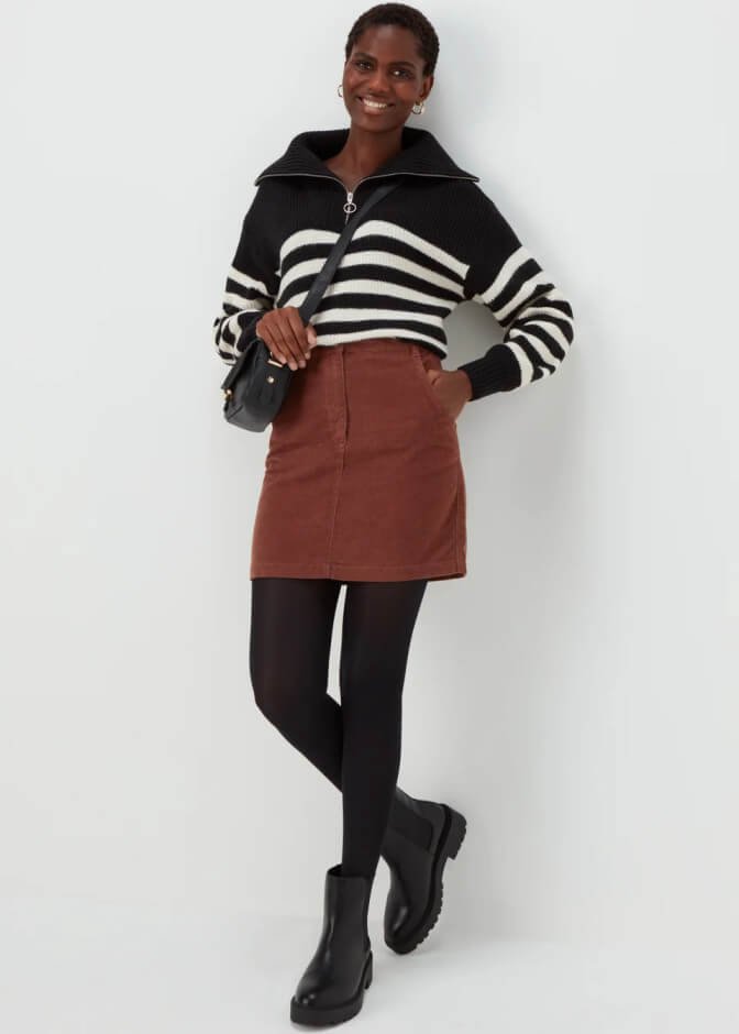 Ribbed leggings with a corduroy skirt
